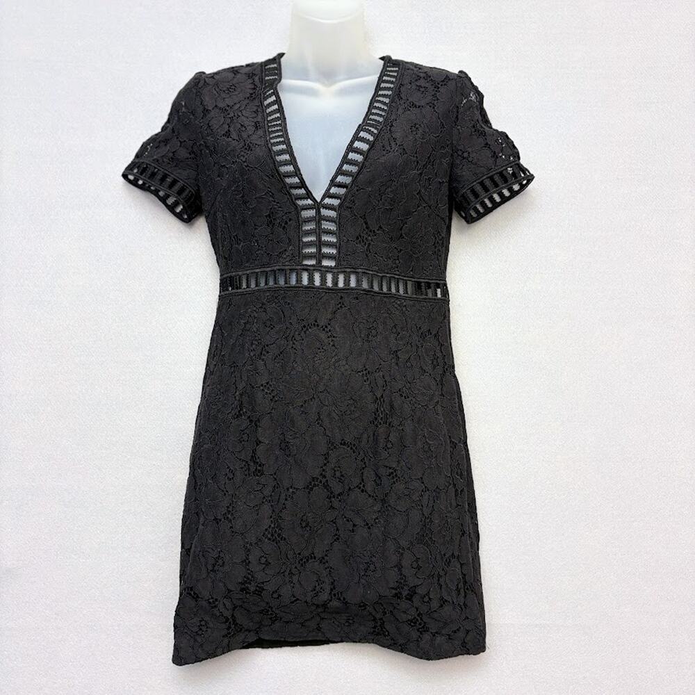 Forever 21 Mini Dress Crochet Cut Out Black Pintuck Y2K Mini Sheath Dress Size S